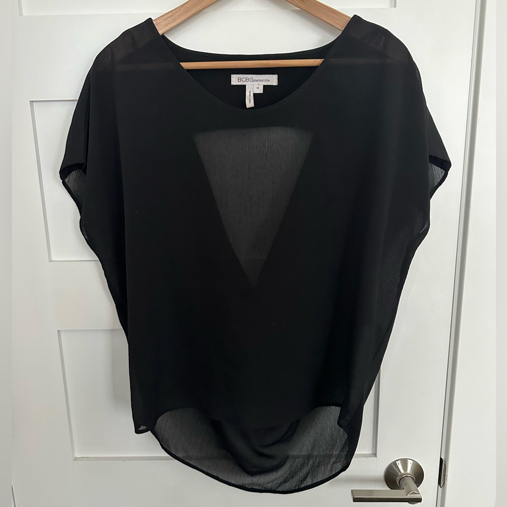 BCBGeneration Sheer oversized open back top